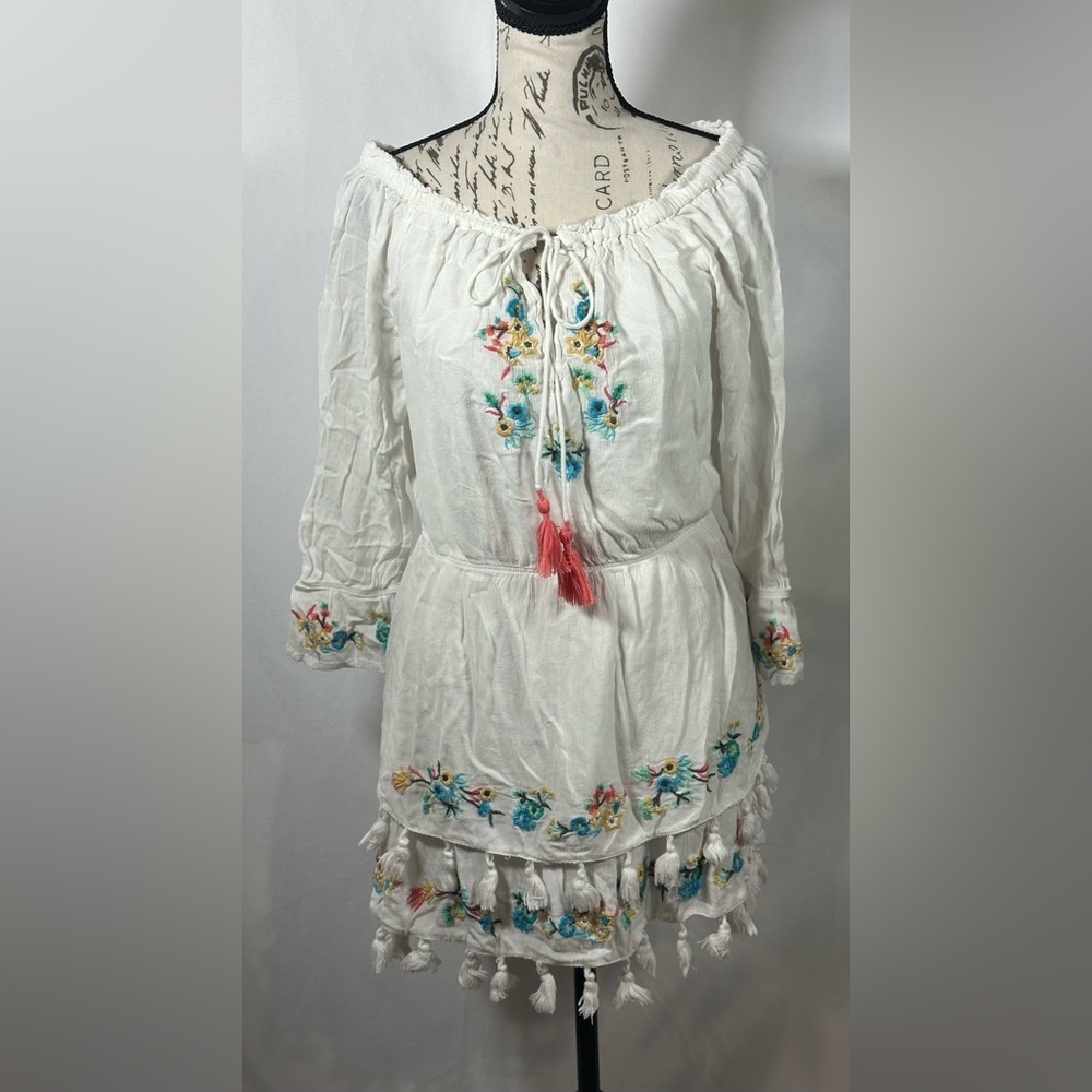 RAGA White Mini Dress with Multicolor Embroidery - Picture 2 of 12